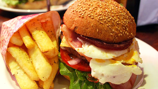 Homemade hamburger and french fries