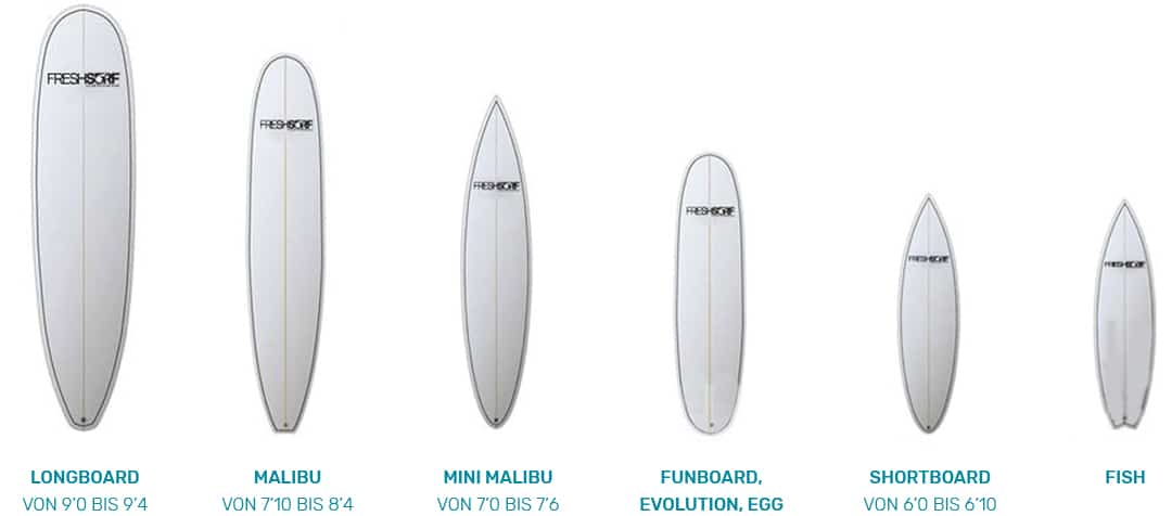 surfbrett verschiedene surfboards