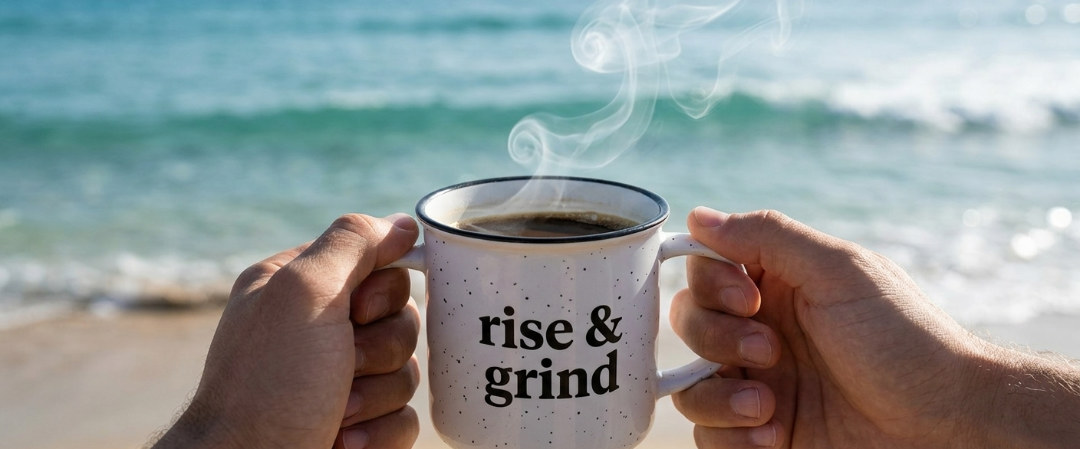 surf vacation fuerteventura drinking coffee